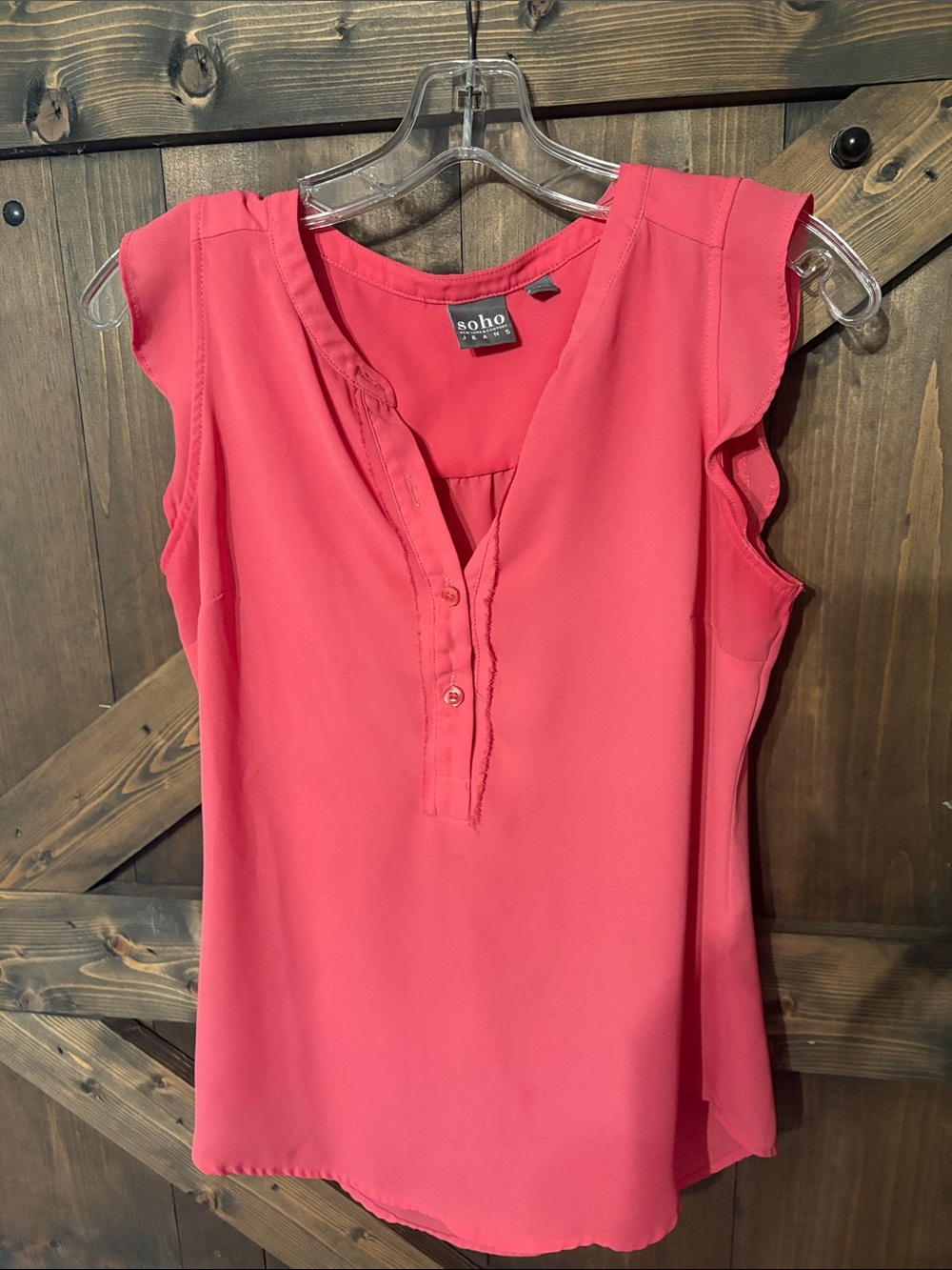 Soho Coral-Pink Sleeveless V-Neck Blouse